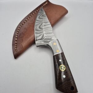 Handcrafted Damascus Steel Knife with Brown Handle